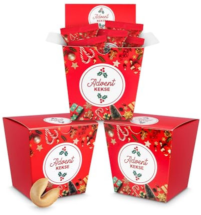 Glückskekse Weihnachten mit besinnlichen Sprüchen 3er-Packung Glückskekse mit Lebkuchengeschmack in Geschenkbox im Advent und als Füllung für den Adventskalender, Nikolaus Geschenk, Wichtelgeschenk