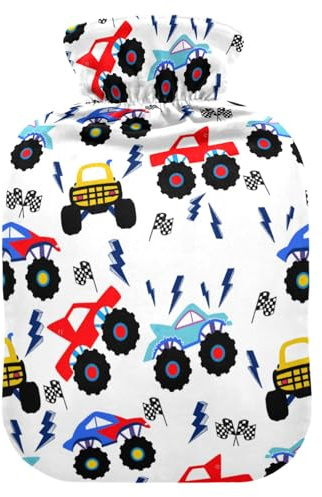 Hot Water Bottle with Cover, Cute Car 2L Leakproof Hot Water Bag for Hand Feet Warmer, Neck, Shoulder, Back, Muscle Pain Relief, Cold Compress