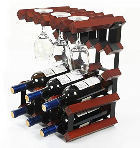 Cantinetta portabottiglie con supporto per 6 bicchieri e 6 portabottiglie per gli amanti del vino e gli ospiti, colore bianco e rosso