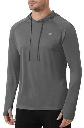 Tyhengta UV-Schutz Hoodie Herren Sommer Schwimmen T-Shirt Schnell Trocknende Surfen Shirts Sonnenschutz-T-Shirt mit Kapuze Dunkelgrau,L