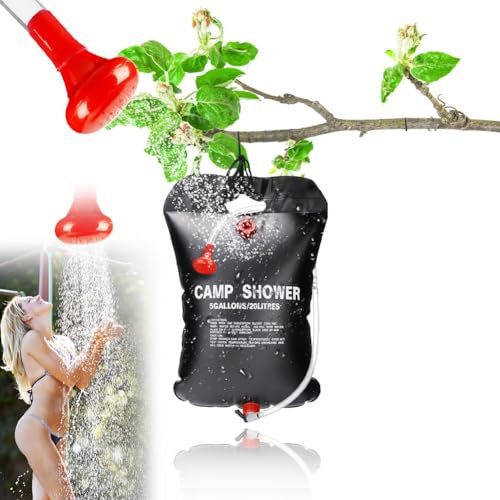 Yuragim 1 bolsa de ducha solar para ducha de camping, 20 L, bolsa de ducha solar portátil, calentador de ducha, portátil, camping, camping, senderismo, con cabezal de ducha, manguera y cuerda