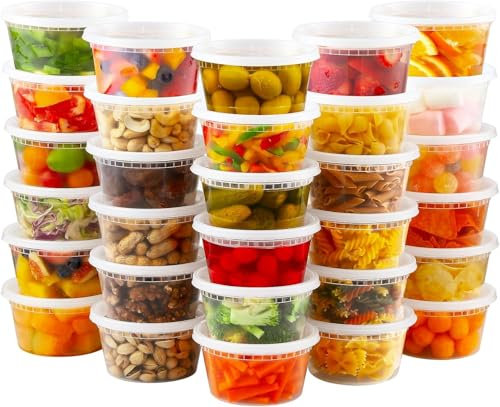 JOKOLO 10oz. (12cm X 5cm 50 PCS) Containers with Air tight Lids, BPA Free, Reusable Plastic Food Container, Disposable Bowl Round, Safe for Freezer/Microwavable/Dishwasher (300 ML) (50)