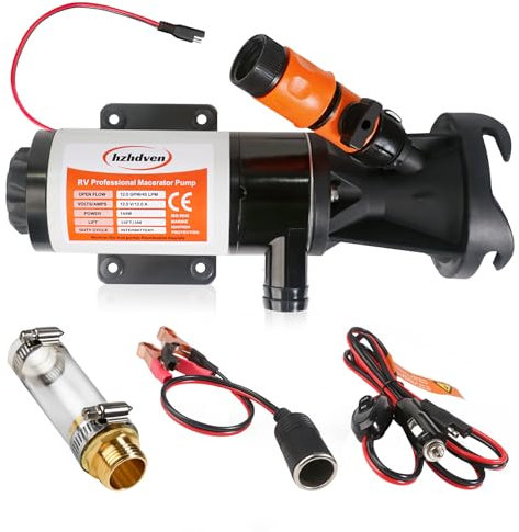 12V RV Portable Macerator Waste Pump for Sewage, 12GPM Suction 3ft Lift with Garden Hose Discharge Port, Release Sewage Pump