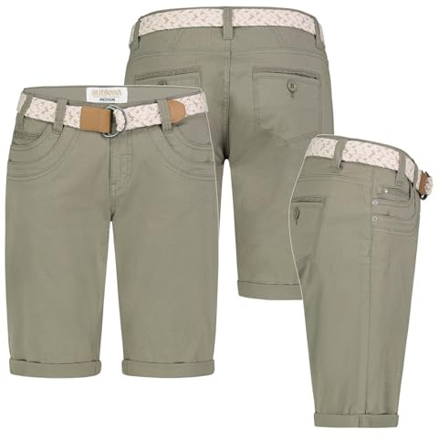 Sublevel Damen Short Bermuda Kurze Hose Sommer Chino Stoff Hose mit Gürtel Neu