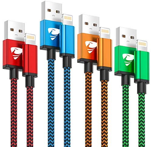 Cable iPhone Chargeur iPhone [0.5M+1M+1.5M+2M] Cable Lightning USB MFi Certifié Nylon Tressé Cordon Charge Rapide Fil Ultra Solide pour iPhone 14 Pro Max 13 12 11 XR XS X 8 7 Plus Se iPad