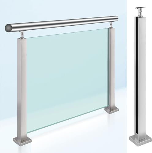 Pasamanos De Escalera Para Escaleras Y Terrazas Vidrio Barandilla Cuadrada De Cristal Para Escaleras De Interior, 304 Clips De Acero Inoxidable 1 pcs(Double-sided,95cm)