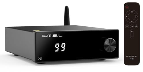 SMSL S1 Stereo Amplifier 100W×2 Mini Class D Power Amp, 2 Channel Home Audio Amplifier Bluetooth 5.0 Bass Treble EQ Control for Bookshelf/Desktop/Outdoor/Garage/Passive Speaker with Remote Control