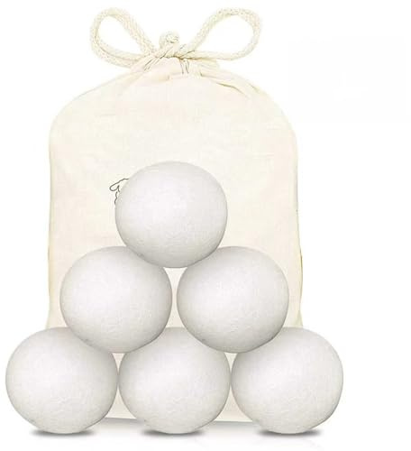 Wool Dryer Balls, 6-Pack - Durable Dryer Balls for Tumble Dryers - Natural Fabric Softener - Reduces Creases and Saves Drying Time