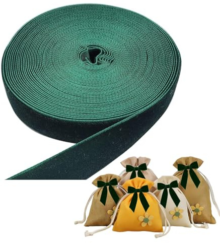 Dark Green Velvet Ribbon - 5/8 Inch (15mm) 10 Yards Single-Sided Soft Ribbons Trim for Christmas Trees Decoration, Gifts Bouquet Wrapping, Wedding Party, Hair & Tree Bows, DIY Crafting