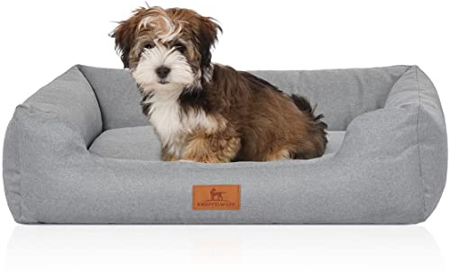 Knuffelwuff Hundebett Emma aus Velours mit feinem Handwebcharakter in Pastellfarben S 70 x 50cm Petrol - Abnehmbarer Bezug - leicht zu reinigen - für große, mittelgroße und kleine Hunde