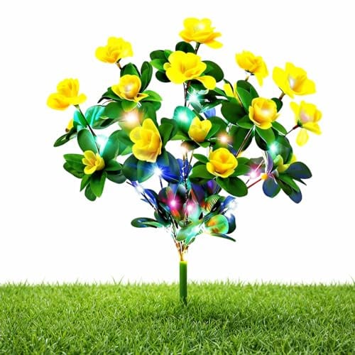 EastHedge Memorial Garden Bloom Lights – Solar-Powered & Weatherproof, Featuring Ultra-Realistic Artificial Petals, Solar Azalea Flowers Light, Flores Solares para Cementerio (Yellow)
