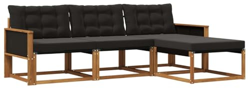vidaXL Outdoor-Sofagarnitur mit Kissen 4 pcs Natürlich und Schwarz, Garten Sofa, modernes Eckmöbel, strapazierfähiges Set für die Terrasse, ideal zum Entspannen