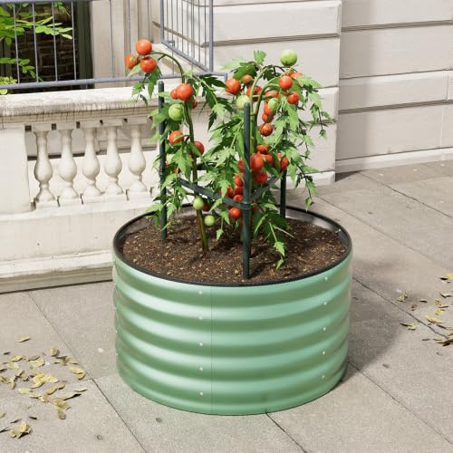 Warmiehomy 80 x 80 x 40 cm rundes Metall Hochbeet, Hochbeet aus verzinktem Stahl mit Gummikante, Stabil mit Querstreben, Gartenbeet aus für Gemüse Kräuter Blumen und Obst, Green