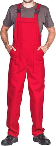 Work Bib and Brace Overalls, Overalls Men, Bib and Brace Dungarees Mens, Made in EU, Mazalat Protective Coverall, S -3XL Size - Made in EU - Work Trousers for Man, Lots of Colors, Red, M