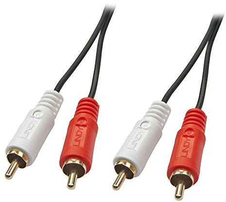 Lindy 35663 Cable de Audio 2 x RCA, 5 m, Negro, Rojo, Blanco - Macho a Macho