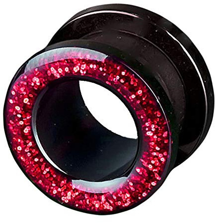 viva-adorno 1 Stück Flesh Tunnel Acryl Glitzerdesign zum Schrauben Z2c, Größe: 10mm, Rot