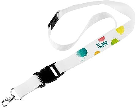 Striefchen® Schlüsselband mit Namen - Farbkleckse - Geschenk zur Einschulung