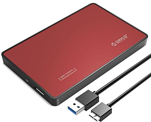 ORICO 2.5'' USB 3.0 Hard Drive External Enclosure mit USB 3.0 Cable for 2.5 Inch 9.5 mm 7mm SATA I II III HDD/SSD, Support UASP and Tool-Free (Red)