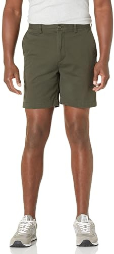Amazon Essentials Men's Slim-Fit 7 (18cm) Chino Shorts, Dark Olive, 32W