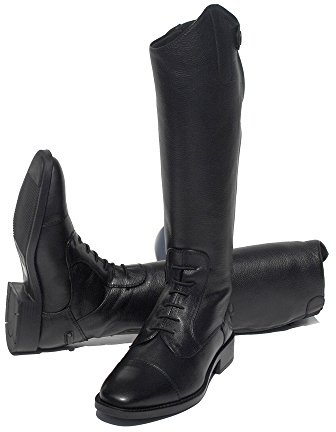 Rhinegold Elite Luxus Childs Young Rider BLACK LEATHER RIDING BOOTS - Soft Feel Leather, Comfortable Fit, Elasticated Laced Front, Women's Equestrian Boots with Full Length Back Zip