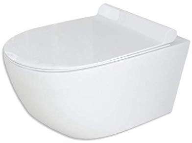 Spülrandloses/Keramik Hänge-WC inkl. Softclose WC-Sitz Slim aus Duroplast+ Absenkautomatik SoftClose-Funktion | Keramik Wand- Tiefspüler Wand-WC-Set | Klo | Bad | Gäste-WC | Rimless | Carter