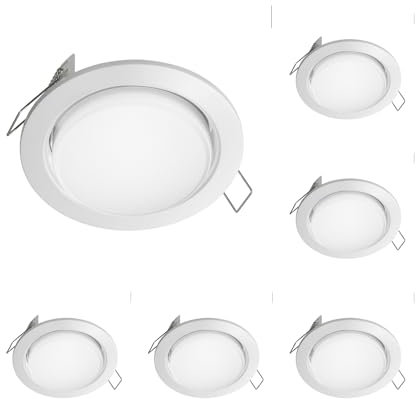 ledscom.de 6 Stück LED Einbaustrahler Zobe flach GX53 weiß rund, 541lm warmweiß 3-Stufen Dimmen ohne Dimmer, 107mm Ø Lochkreis 90mm Ø