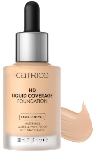 CATRICE HD Liquid Coverage Foundation 008 Fair Beige, Hohe Deckkraft | Ohne Maskeneffekt, Bis zu 24h Halt, Ultra-leichte, flüssige Textur, Samtig-mattes Finish, Make-up Vegan, 30 ml