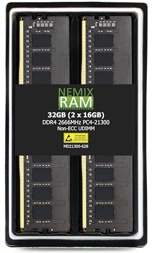 Memorycity Barrette de mémoire DDR4-2666 MHz PC4-21300 Non-ECC UDIMM 2Rx8 1,2 V pour PC de bureau 32 Go (2 x 16 Go), Barrette de Ram, Barrette Mémoire Vive