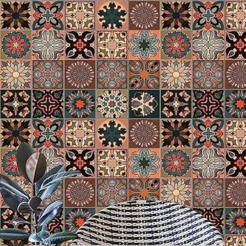 mefound 20psc Tile Stickers,Moroccan Style Wall Tile Transfers Stickers Self-Adhesive Waterproof Mosaic Art Vintage RetroDecor for Kitchen Bathroom DIY(15cm x 15cm, 6x6 inches)