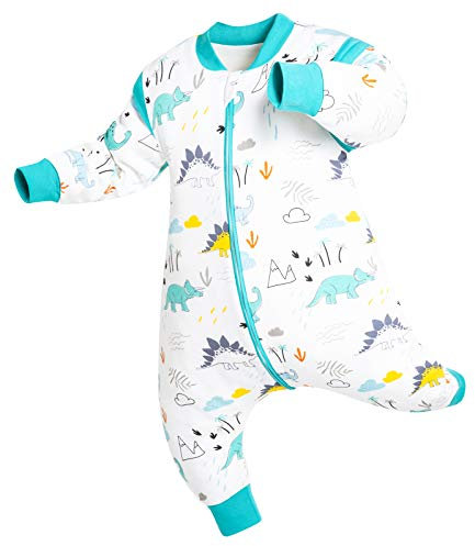 Chilsuessy Gigoteuse Fille Garçon Coton à Pieds 1,5 Tog, Turbulette Manches Amovibles Sac de Couchage, Dinosaures, 70cm/Taille Bébé 80-90cm