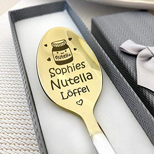 Schokocreme löffel Namenslöffel mit Gravur - nach Wunsch Überraschung in Geschenkbox ou papier - Gestaltung Edelstahl - Geschenk Nut butter spoon