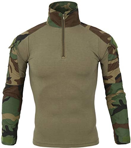 FENG T-Shirt de Combat Militaire Tactique pour Hommes à Manches Longues Chemise Camo Coupe ajustée Uniforme Militaire Accessoires Airsoft Chasse randonnée