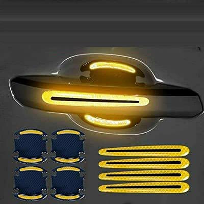 8Pcs Universal Carbon Fiber Auto Cup Handle Scratch Protector - Paint & Scratch Shield - Reflective Strips