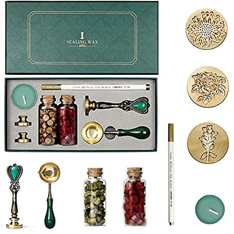 Joyeee Wachssiegel-Stempel-Set, Wachssiegel-Set mit Schmelzlöffel, Stempel Köpfe, Wachssiegel Stift für Umschläge, Dekorieren Wachssiegelstempel Anzug für Hochzeitseinladungen Umschlag #57