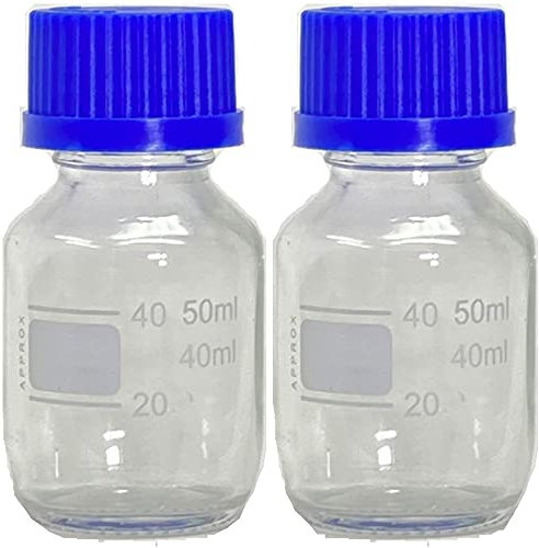 50ml Glass Round Media Storage Bottles with GL45 Screw Cap, Borosilicate, Karter Scientific (Pack of 2)