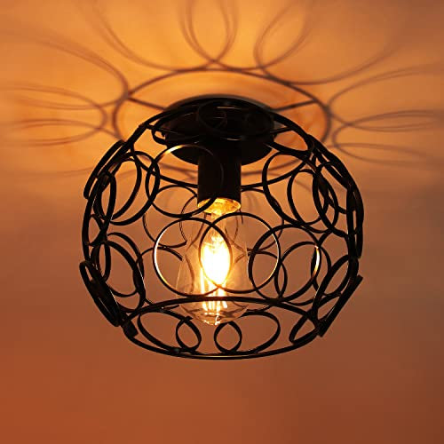 iDEGU Industrielle Deckenleuchte aus Metall Kreis Design Kronleuchter E27 Pendelleuchte Licht Dekoration Vintage Deckenlampe Flur, Eingang, Schlafzimmer, Eingang, Cafe, Restaurant (25 cm, Schwarz)
