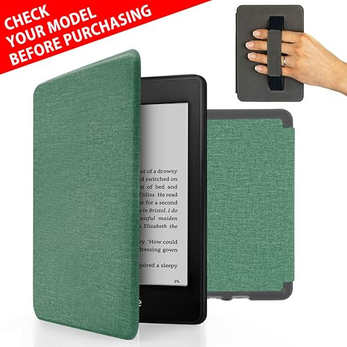 MyGadget Housse pour Amazon Kindle Paperwhite 10e Génération 2018 (PQ94WIF) - Etui Nylon Poignée élastique - Flip Case Tissu - Cover Turquoise