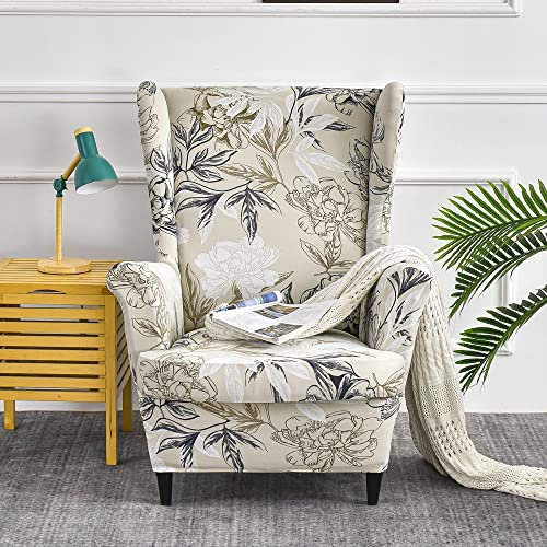 WYJHNLBEDC 2 Stück Ohrensessel überzug Stretch, Elastischer Sesselschoner für Ohrensessel/loungesessel Outdoor/Sessel Wohnzimmer/Sofa 1 Sitzer