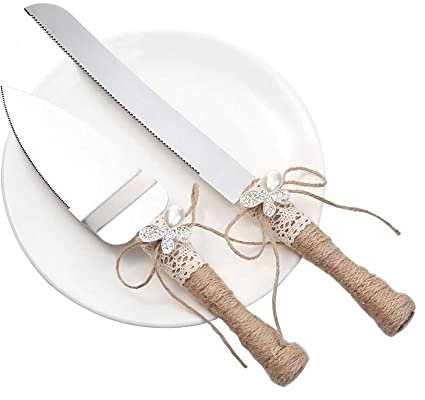 Juego de cuchillos para tartas de boda, estilo rural, juego de cubiertos de acero inoxidable, boda, fiesta, Acción de Gracias, Navidad (B)