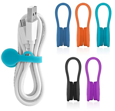 5 fascette di fissaggio riutilizzabili in silicone, organizer per cavi, resistenti, magnetiche, per cavi USB (7 cm)