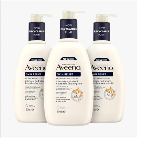 Aveeno Skin Relief Moisturising Lotion Bundle for Sensitive Skin (3x 500ml) | Nourishing Body Lotion for Relief from Very Dry, Tight Skin, Enriched with Prebiotic Triple Oat Complex and Shea Butter