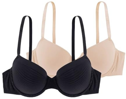 Dorina Louise-d-2pp Reggiseno Coppa, Nero/Beige, 5A (Pacco da 2) Donna