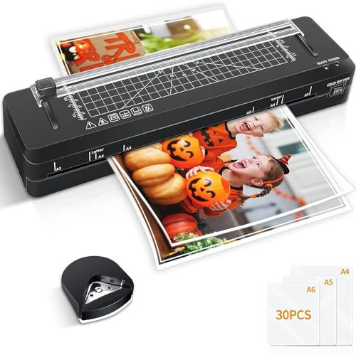 Laminator, A3 Laminator Machine with 30 Laminating Pouches, Cold and Thermal, Build-in Paper Cutter and Corner Rounder, Laminating Machine for Home School Use