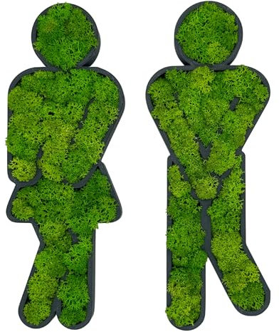 Gäste WC Toilettenschild mit Moos gefüllt Badezimmer Türschild selbstklebend lustige Badezimmerdeko Moosbild Wanddeko Bad Deko Bilder Toiletten (Mann & Frau Anthrazit)