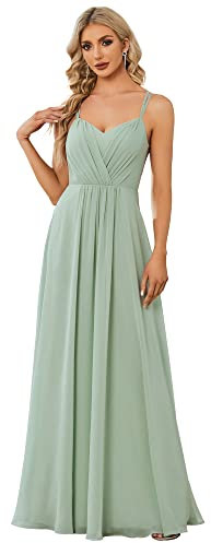 Ever-Pretty Robe de Demoiselle d'honneur Longue Femme Bretelles Col V Sexy Dos Nu A Line Chic Verte Menthe 40