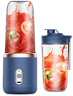 Tragbarer Mixer Juicer für Saft,40W Elektrischer USB Wiederaufladbarer Saftmixer für Shakes und Smoothies,Entsafter Mixer mit 6 Klingen und 2 Saftbecher Mini Mixer to Go Persönlicher Blender (Blue)