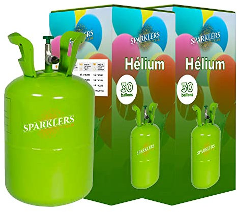 SPARKLERS CLUB® - 2 bottiglie a gas elio per 30 palloncini gonfiabili, x2 caramelle da 0,20 m3, grande bottiglia usa e getta, gonfia 60 palloncini per compleanni, matrimoni e feste, consegna 24 ore