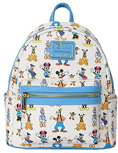 Loungefly Disney Mickey Mouse Friends Forward and Backward Mini Backpack Wallet, Blue, Mini Backpack