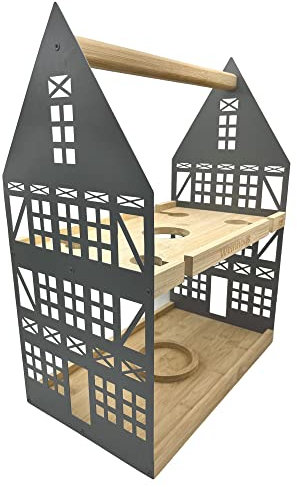 UNUS Home Etagere Weinhaus, 2 Etagen mit Griff, für Weinflasche und Weingläser mit Halterungen, Tablett aus Bambus Holz, Gestell aus Metall
