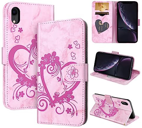 CASAFUNY iPhone Case - Protective Wallet Case with Magnetic Closure Flip Cover for iPhone XR, Pink